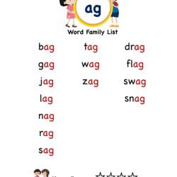 Kindergarten ag Word Family words list