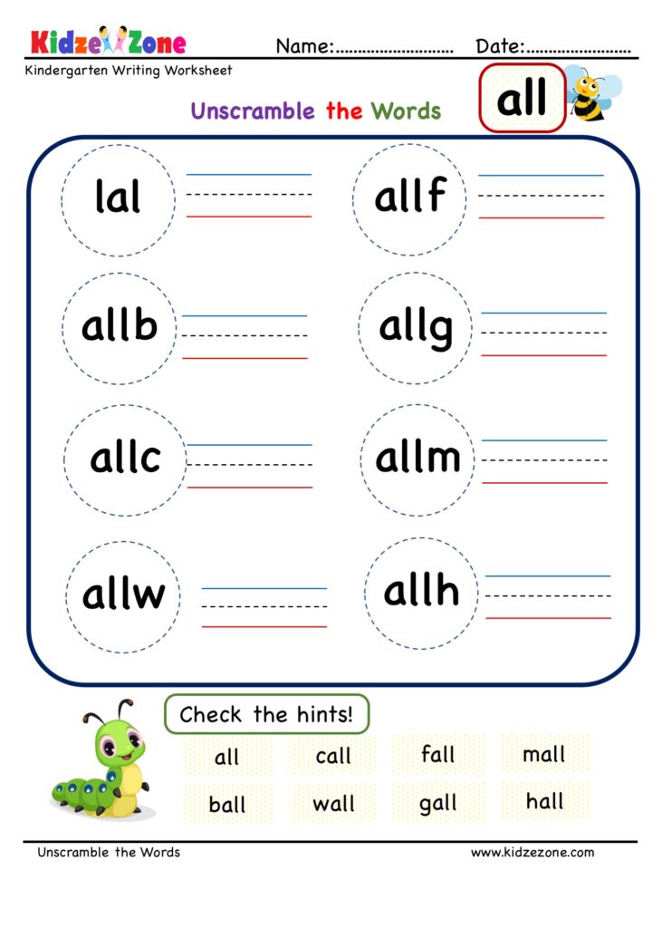 all word family Unscramble words worksheets KidzeZone