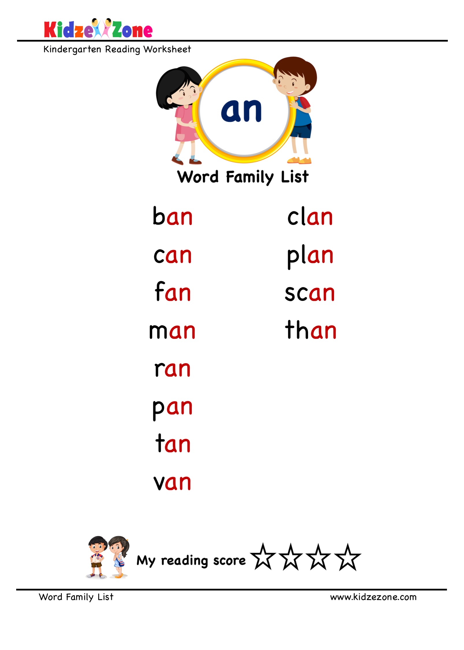 Kindergarten At Word Family Worksheets