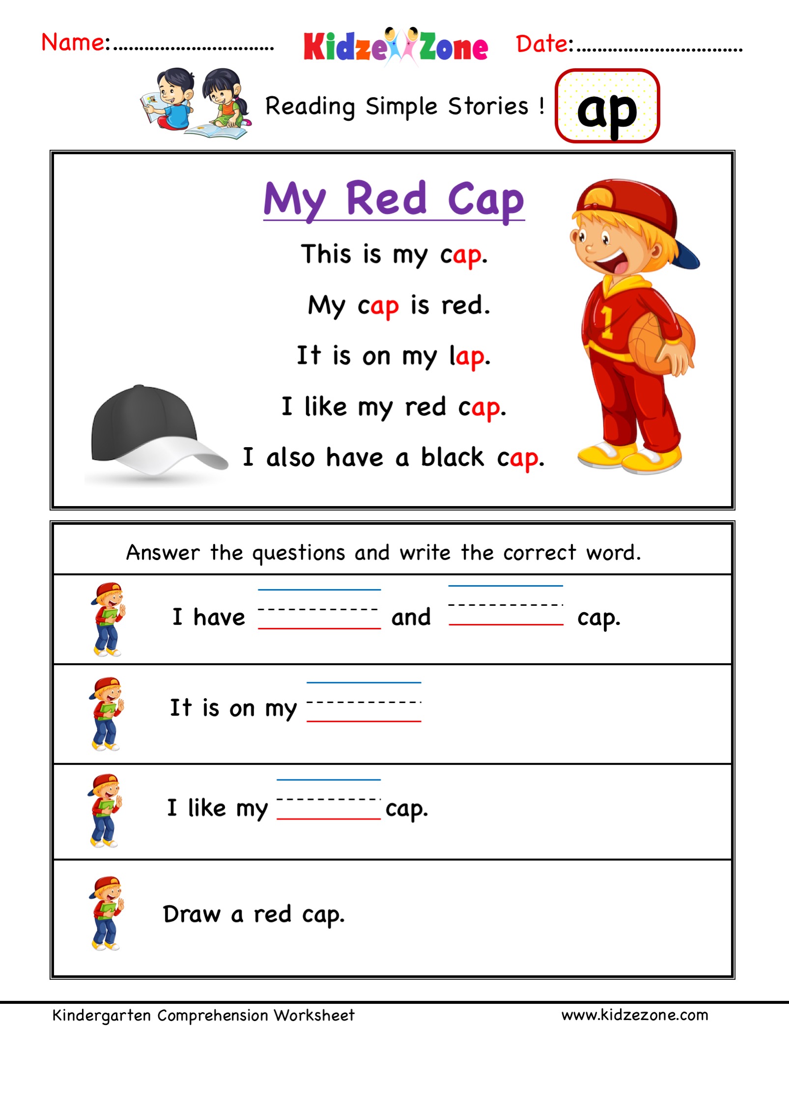 Kindergarten Worksheets At Word Family Reading Comprehension 3FA