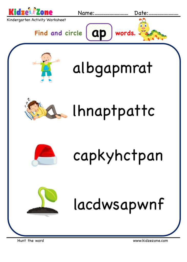 Kindergarten ap word family find and circle worksheets