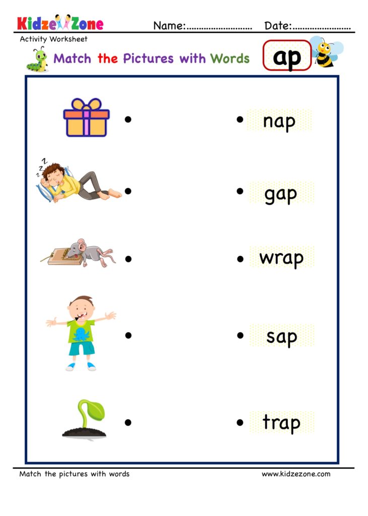 ap word family - find and match ap sound words to pictures