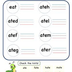 Kindergarten ate word family Unscramble worksheet