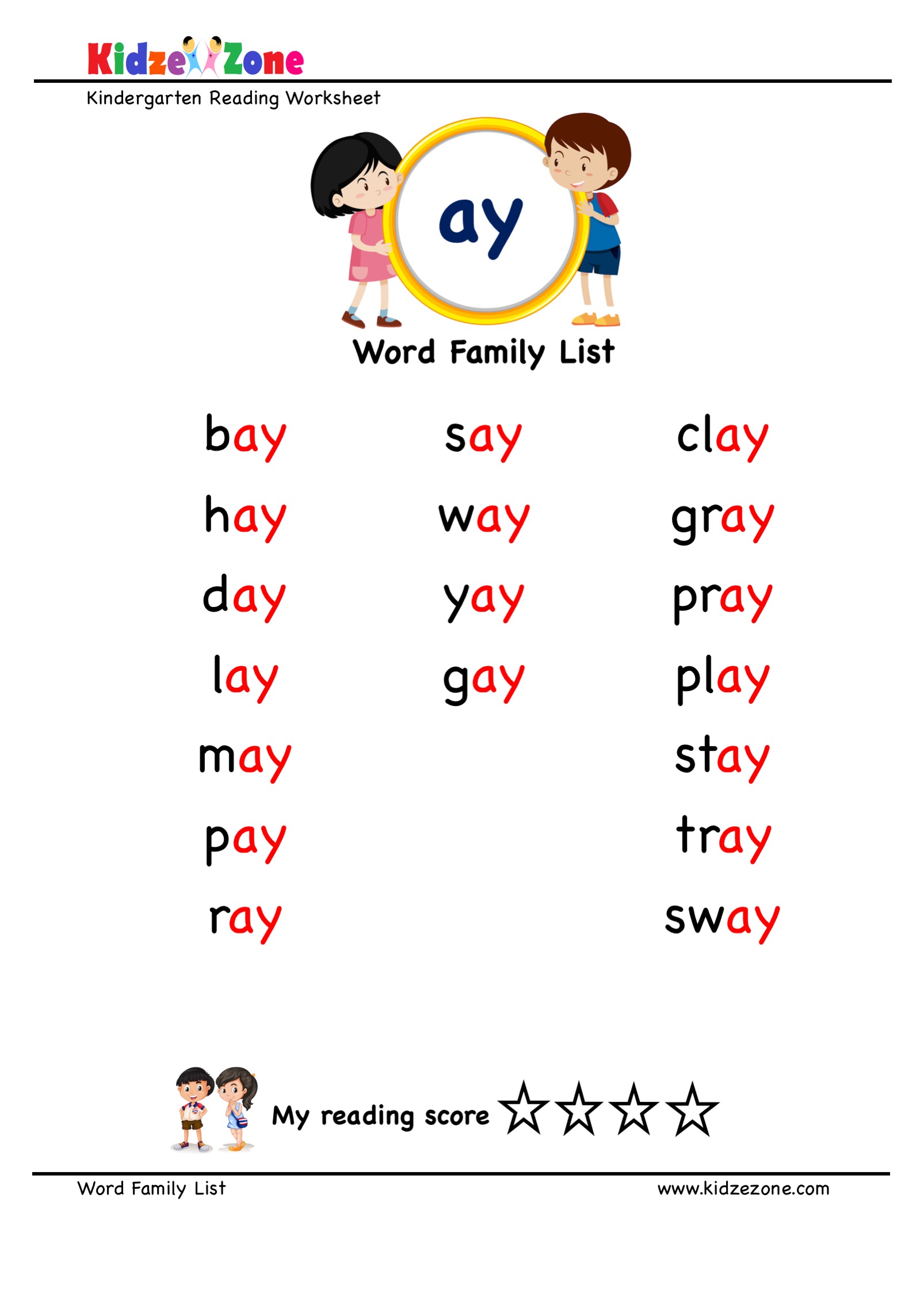 Explore And Learn Words From ay Word Family With Word List Worksheet