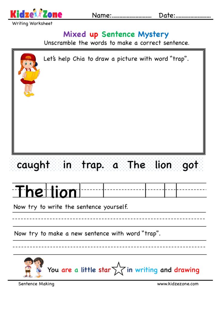 Kindergarten ap word family Unscramble sentence worksheet
