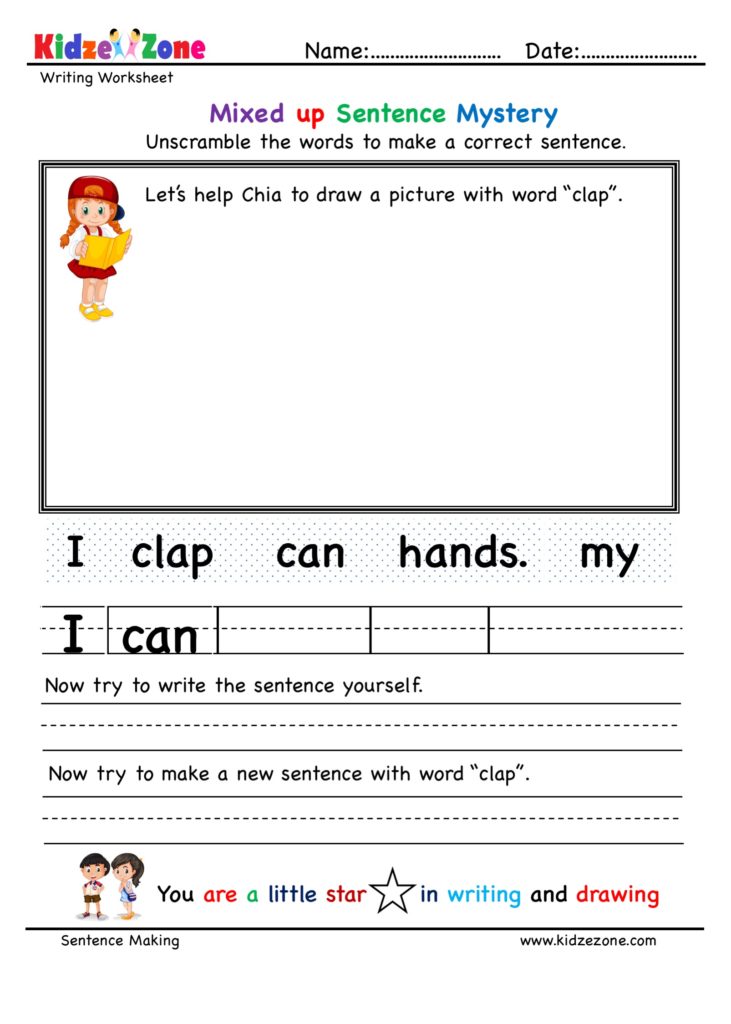 Kindergarten ap word family Unscramble sentence Worksheet