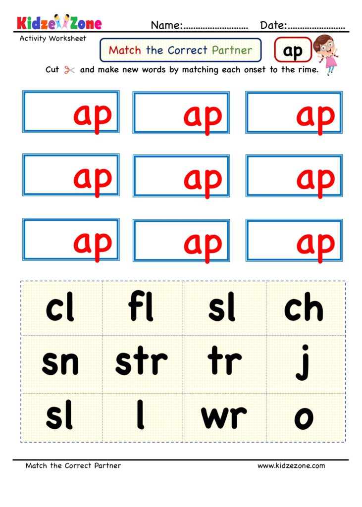 ap word family - cut and paste Kindergarten worksheet