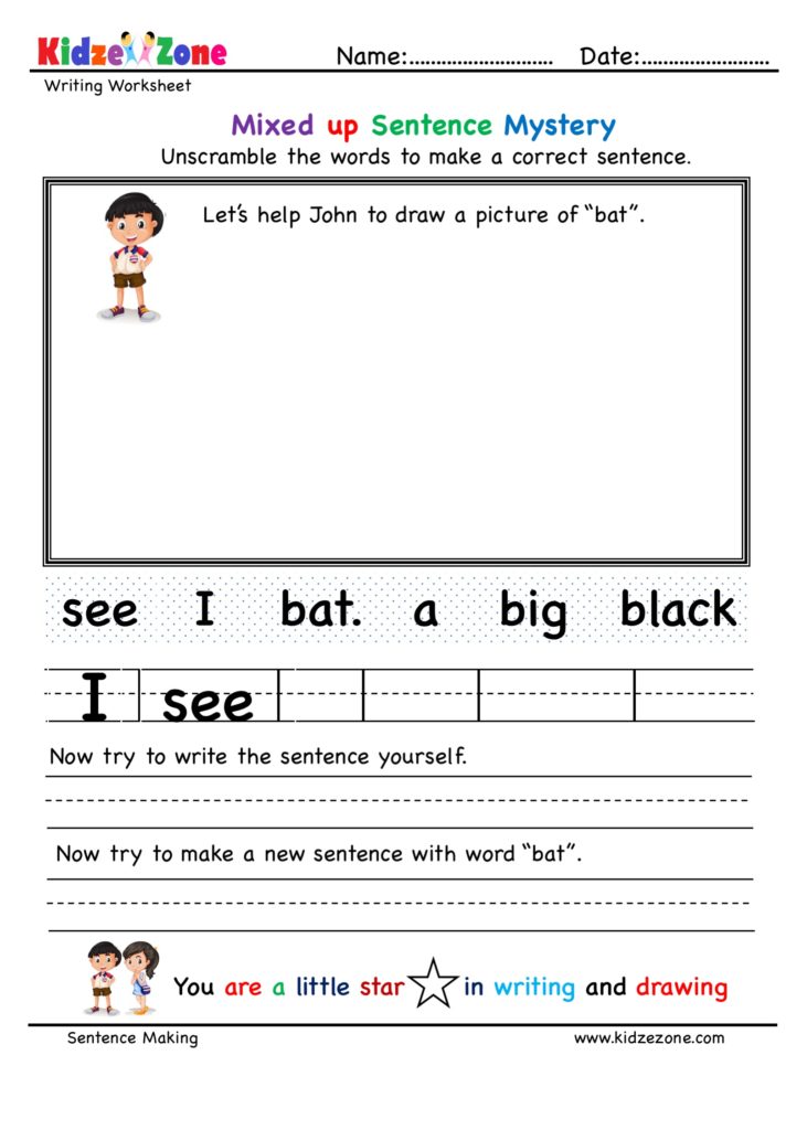 Kindergarten at word family Unscramble words Worksheet