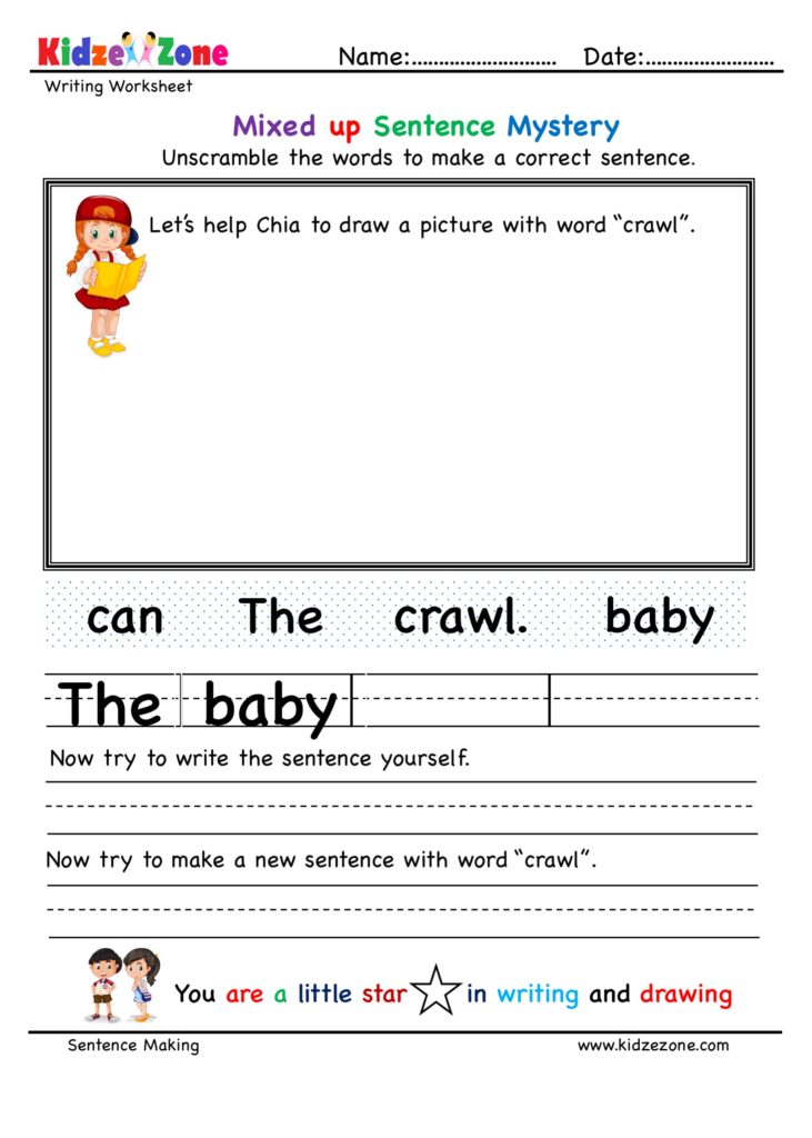 Kindergarten aw word family Unscramble Sentence  Worksheet