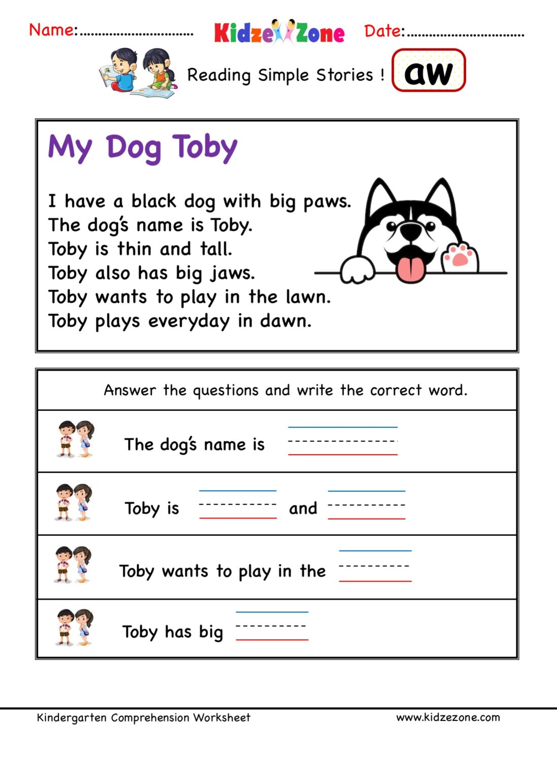 kindergarten-worksheets-aw-word-family-reading-comprehension