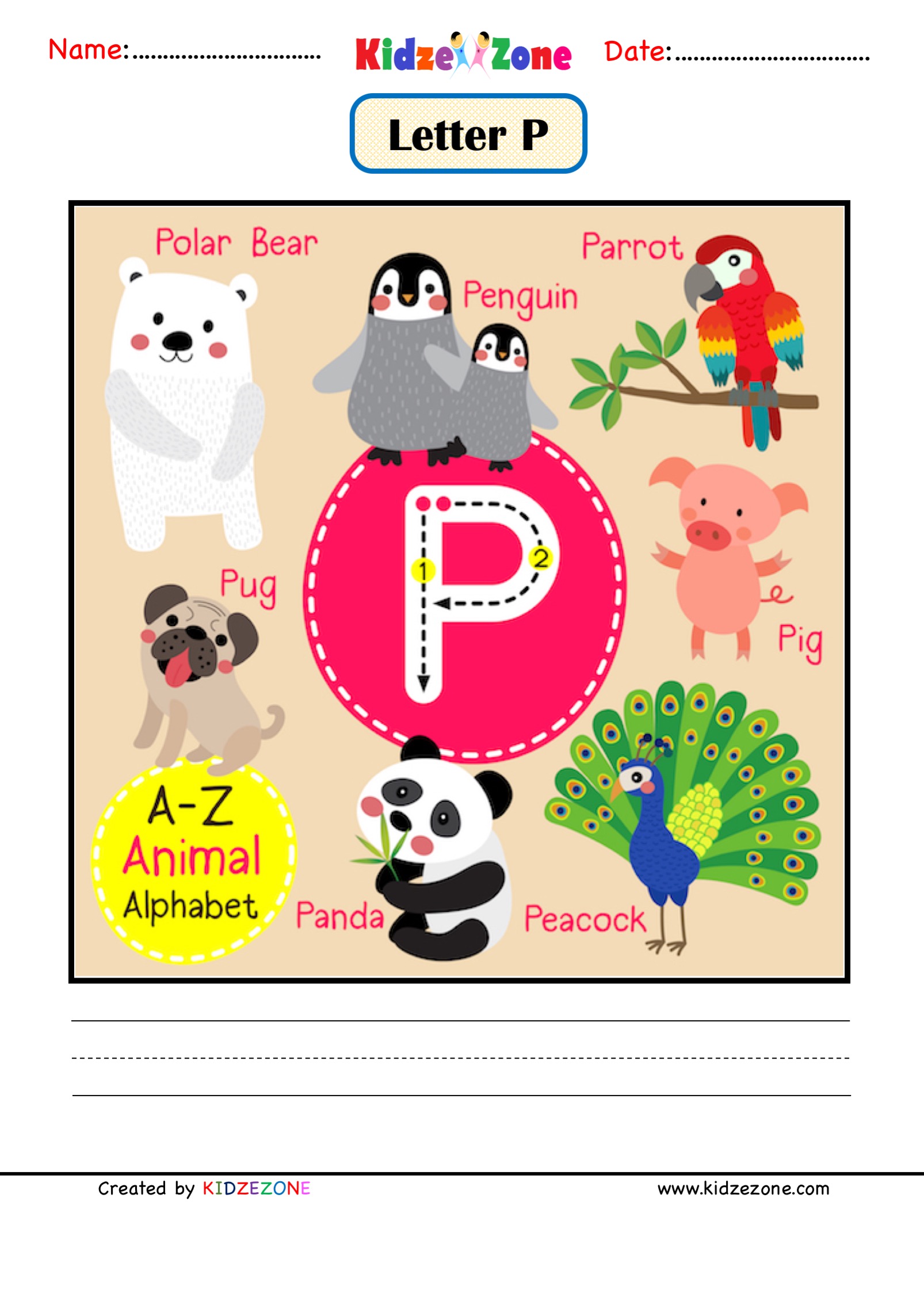 Kindergarten Letter P Animal Picture Cards Worksheet