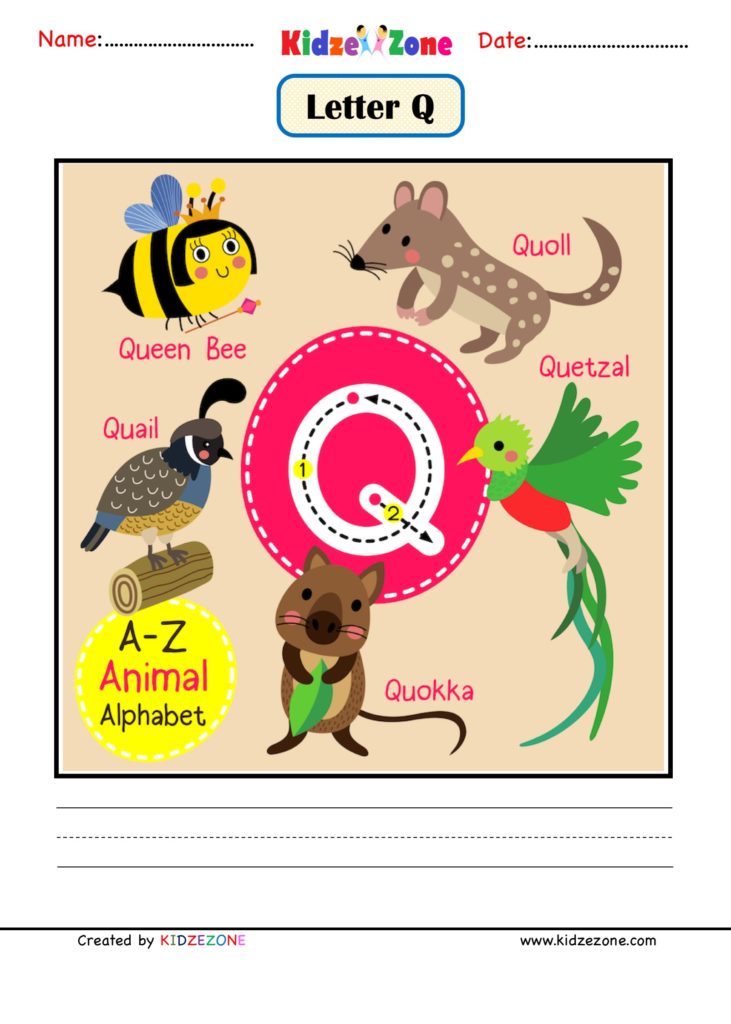 Kindergarten Letter Q  Picture Card worksheet