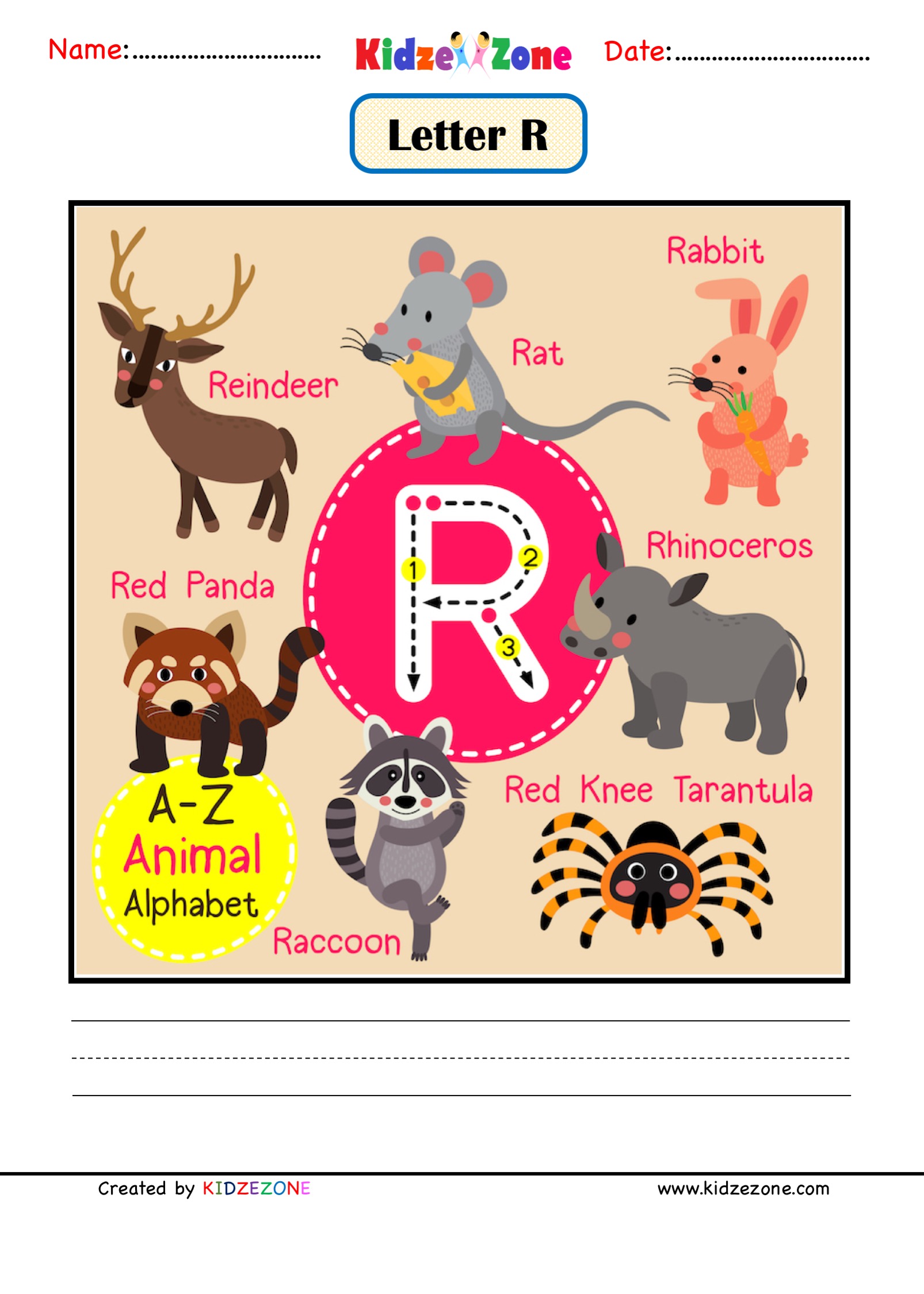 Kindergarten Letter R Animal Picture Cards Worksheet
