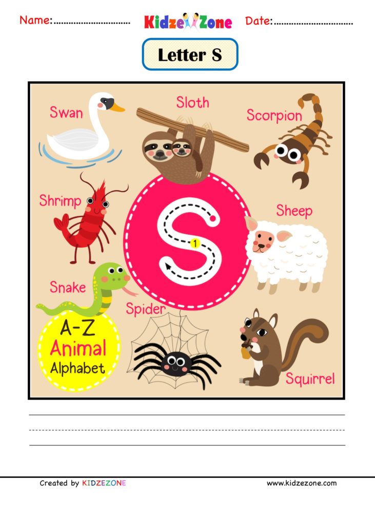 Kindergarten Letter S  Picture Card worksheet