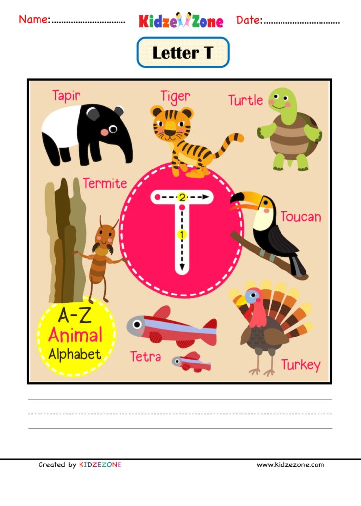 Kindergarten Letter T Picture Card worksheet