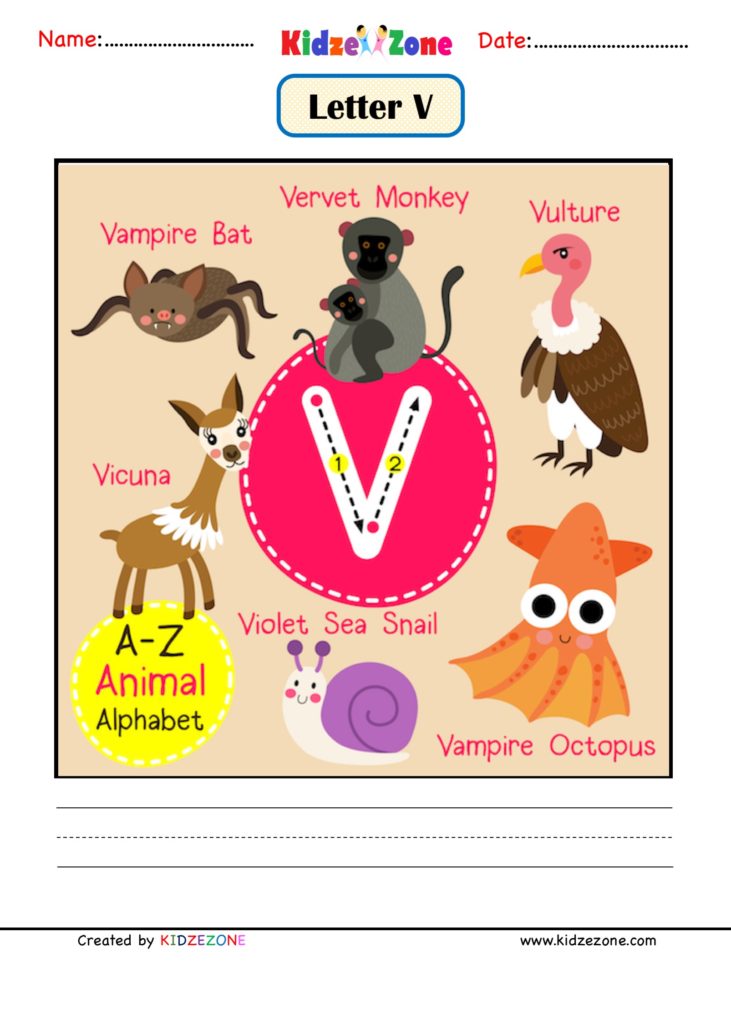 Kindergarten Letter V Picture Card worksheet
