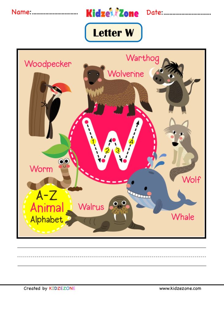 Letter W Animal picture card worksheet