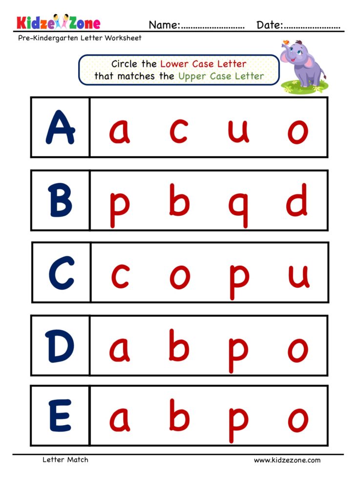 Letter Matching Upper Case to Lower Case  A to E