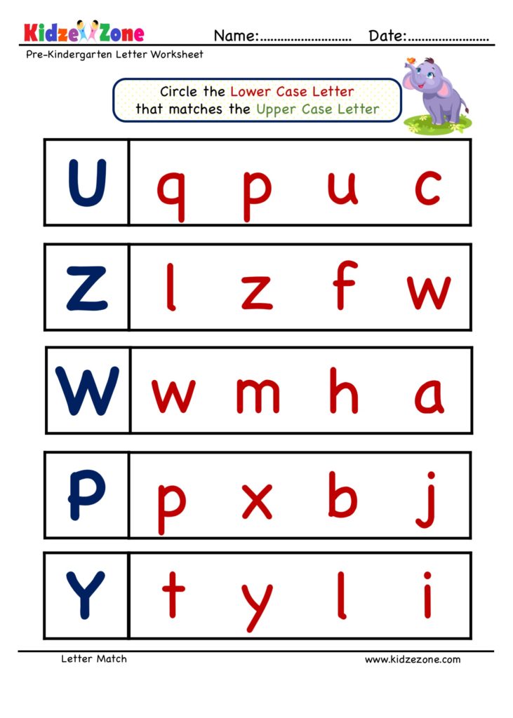 Letter Matching Upper Case to Lower Case  U to Y