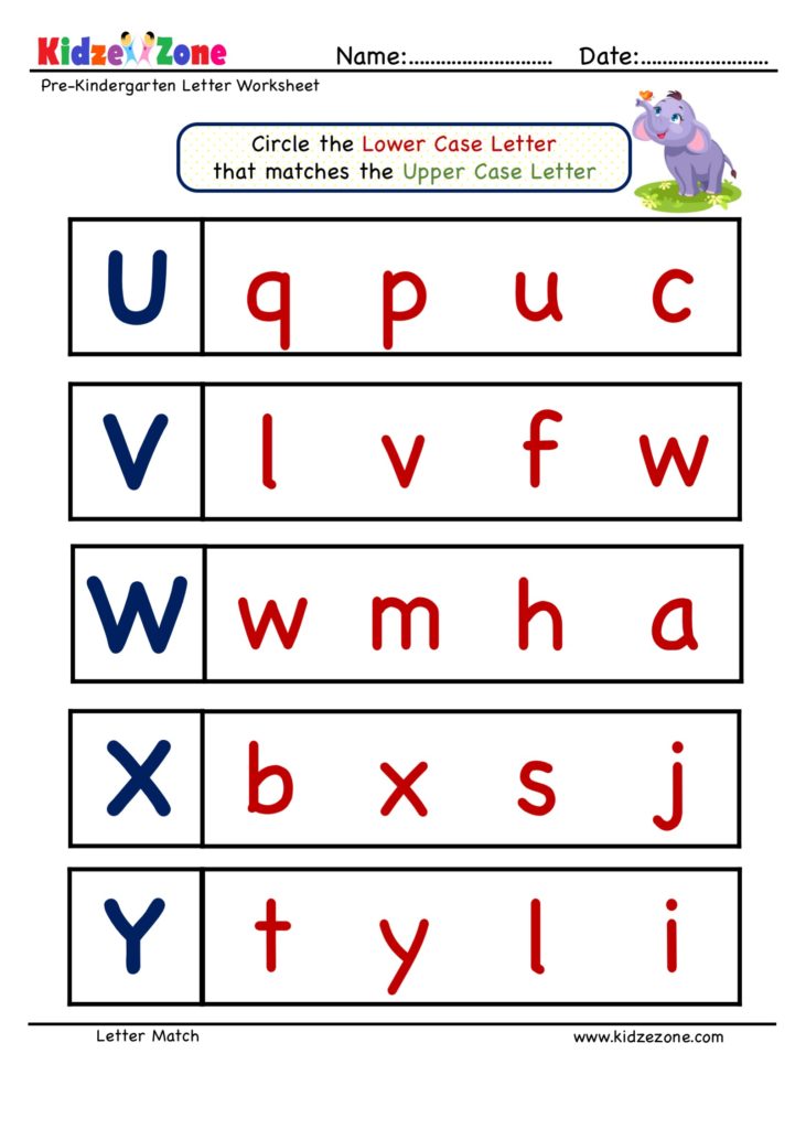 Letter Matching Upper Case to Lower Case U to Y
