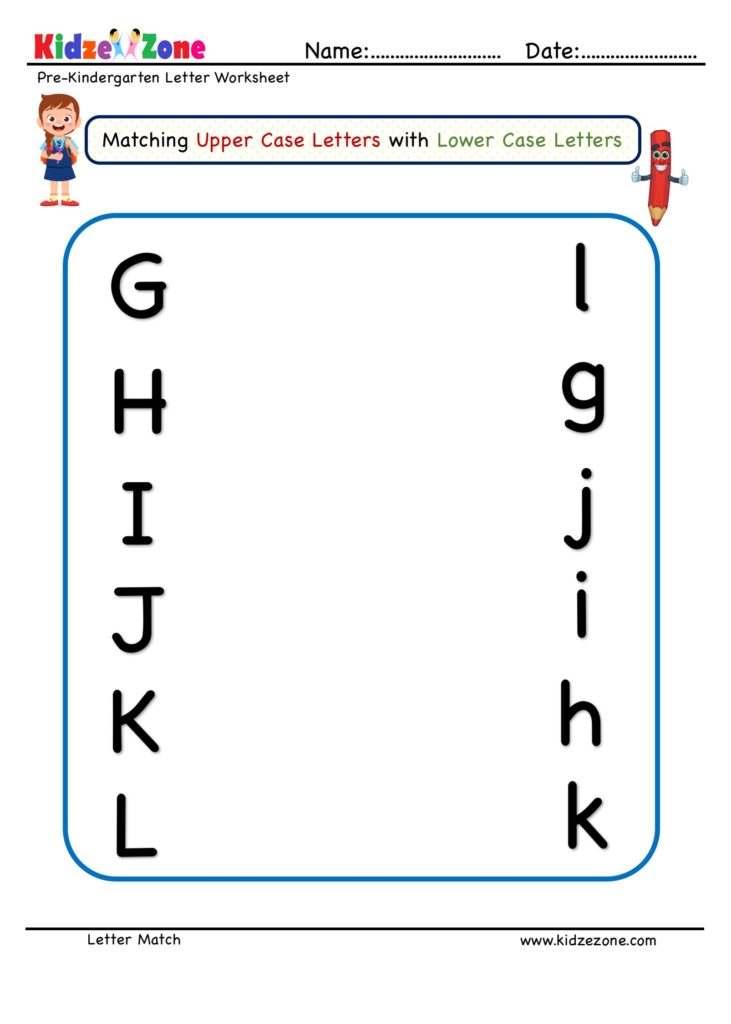 Letter Matching Upper Case to Lower Case - Alpabets G TO L