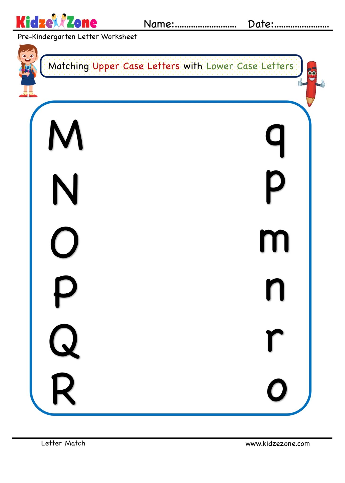 Preschool Letter Matching Upper Case to Lower Case M TO R