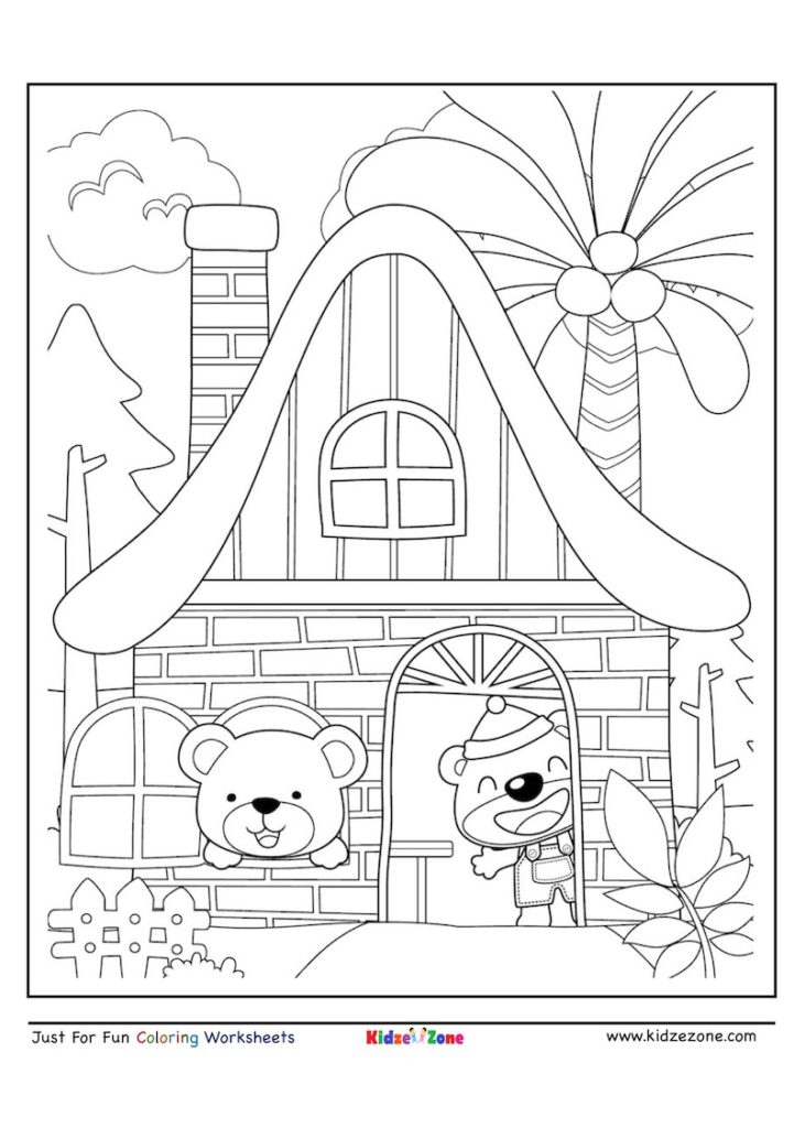 Bear in House Coloring Page