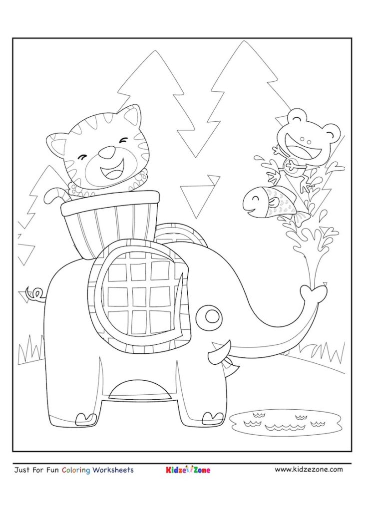Baby Elephant and Friends Coloring Page