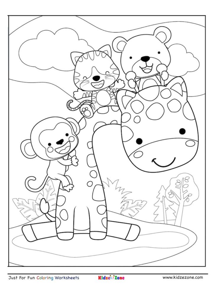 Giraffe and friends coloring page - KidzeZone