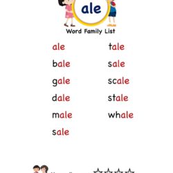 Kindergarten worksheet : ale word family word list