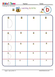 Kindergarten letter writing in multiple sizes - Letter D