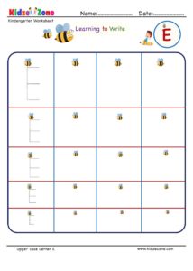 Kindergarten letter writing in multiple sizes - Letter E