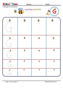 Kindergarten letter writing in multiple sizes - Letter G