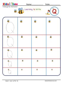 Kindergarten letter writing in multiple sizes - Letter Q