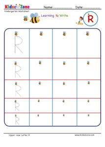 Kindergarten letter writing in multiple sizes - Letter R