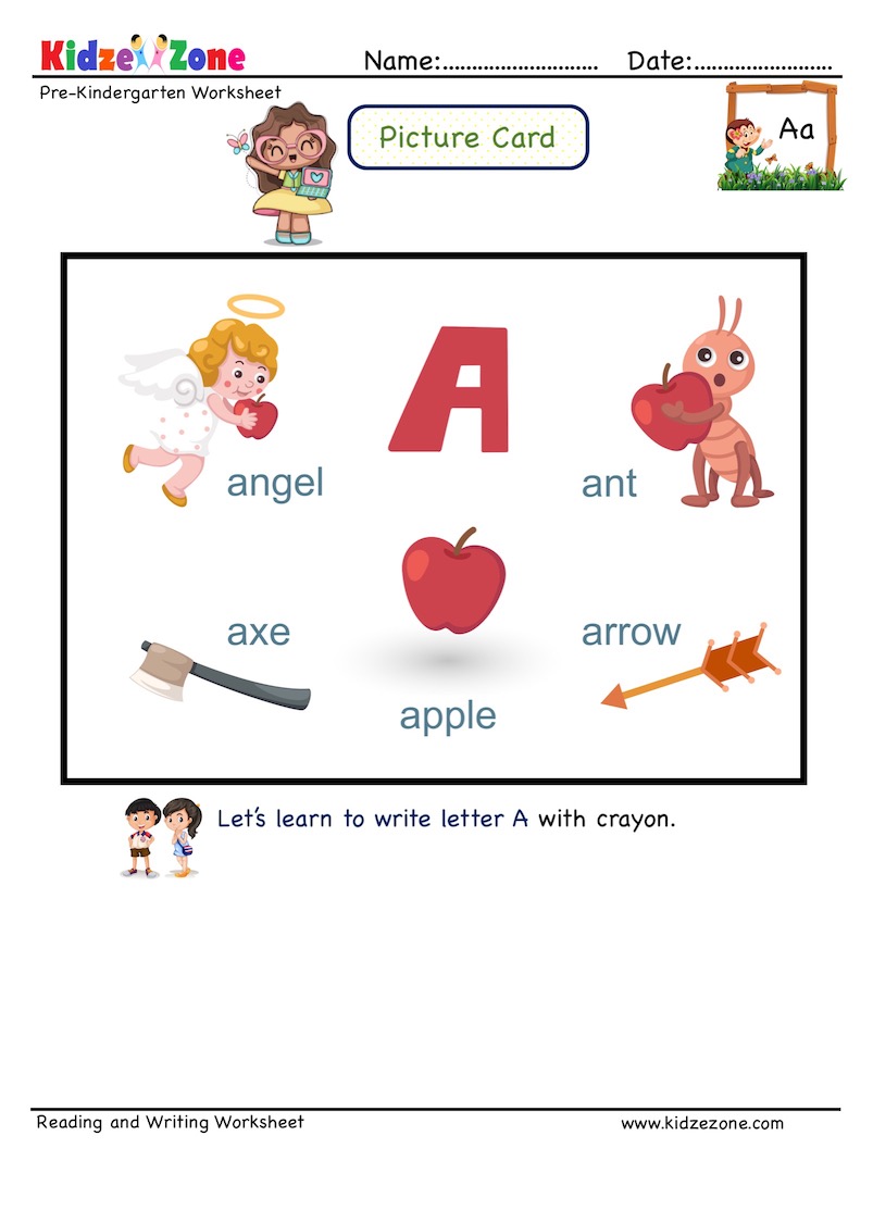 Picture Cards Letter A Learning to recognize letter by linking to words