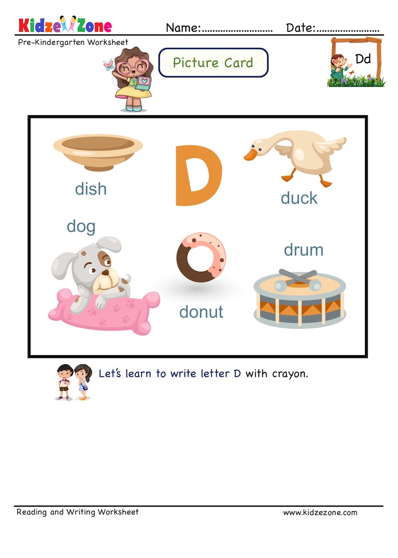 Picture Cards Letter D Worksheet - Recognize letter by linking to words