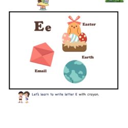 Letter E Picture card worksheet. Use picture clues to link letters and enhance letter memory skills