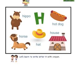 Letter H picture card worksheet. Use picture clues to link letters and enhance letter memory skills
