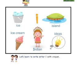 Letter I picture card worksheet. Use picture clues to link letters and enhance letter memory skills