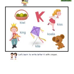 Letter K picture card worksheet. Use picture clues to link letters and enhance letter memory skills