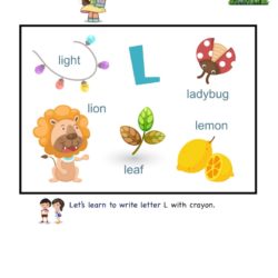 Letter L picture card worksheet. Use picture clues to link letters and enhance letter memory skills