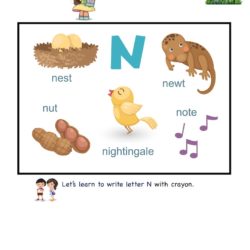 Letter N picture card worksheet. Use picture clues to link letters and enhance letter memory skills