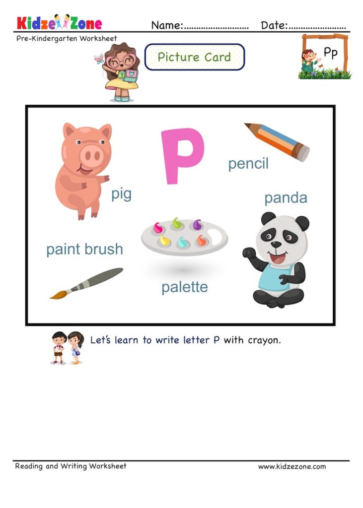 Letter P Picture Card - Recognize letter by linking to words