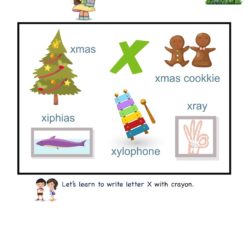 Letter X picture card worksheet. Use picture clues to link letters and enhance letter memory skills