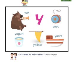 Letter Y picture card worksheet. Use picture clues to link letters and enhance letter memory skills