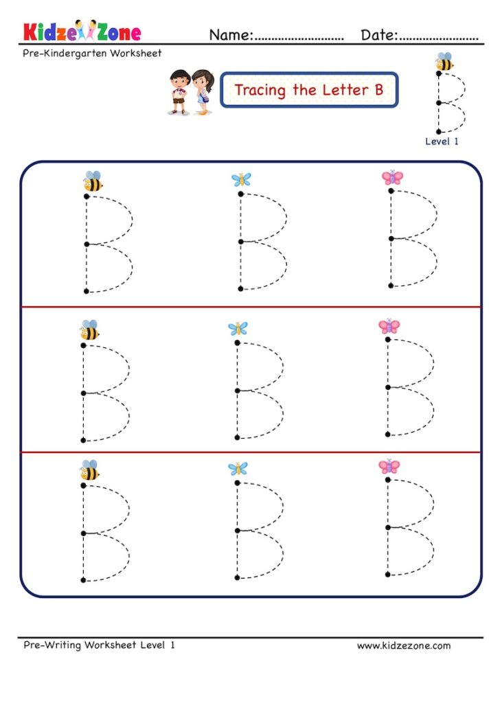 Preschool Letter B Tracing  Worksheet - Big Font