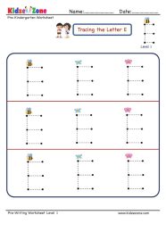Letter E Tracing Worksheet Big Font KidzeZone