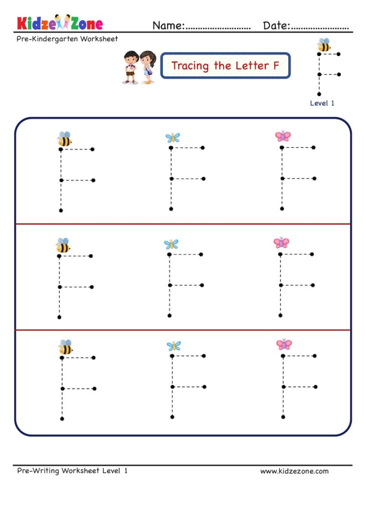 Letter F pre-writing letter tracing worksheet