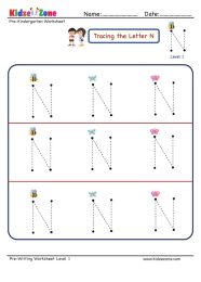 Letter N Tracing Worksheet KidzeZone